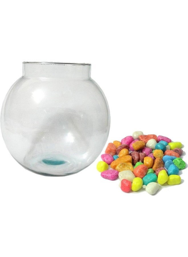 Somil Clear & Transparent Round Decorative Glass Fish Pot for Zoom View with Multicolor Stones, Indoor Home, Room Table Top, Dia -6 Inch, 15 X 15 X 15 Cm - Image 2